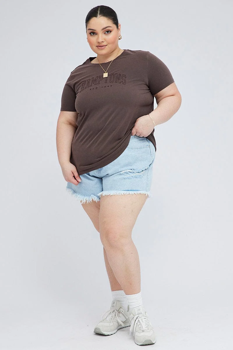 Brown Graphic T-shirt Short Sleeve Crew Neck - Image 2