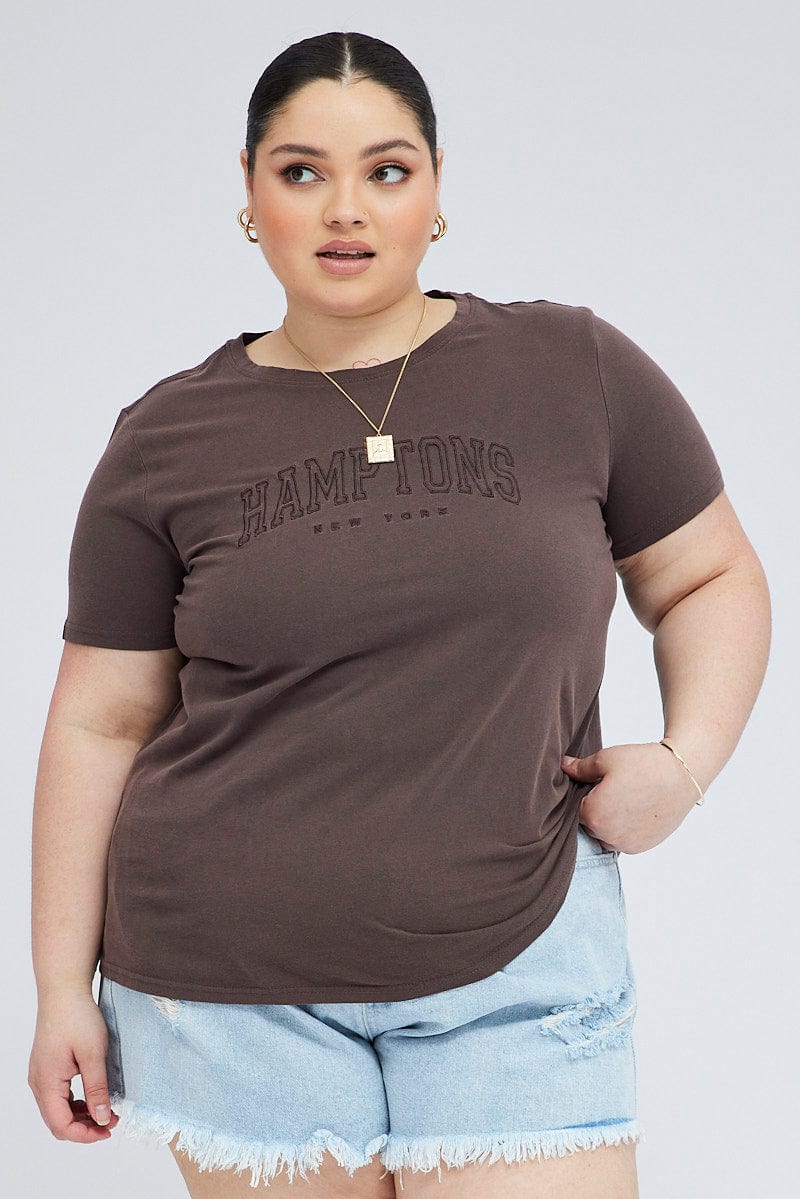 Brown Graphic T-shirt Short Sleeve Crew Neck - Image 3