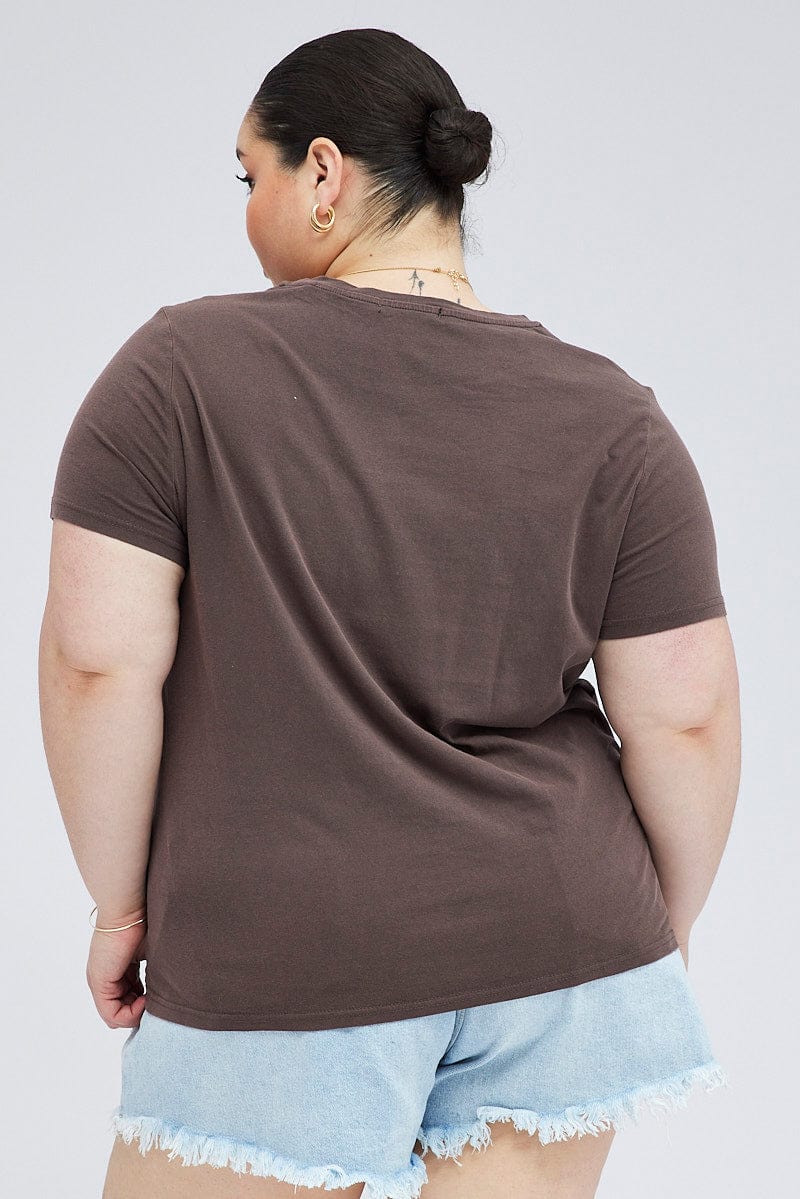 Brown Graphic T-shirt Short Sleeve Crew Neck - Image 5