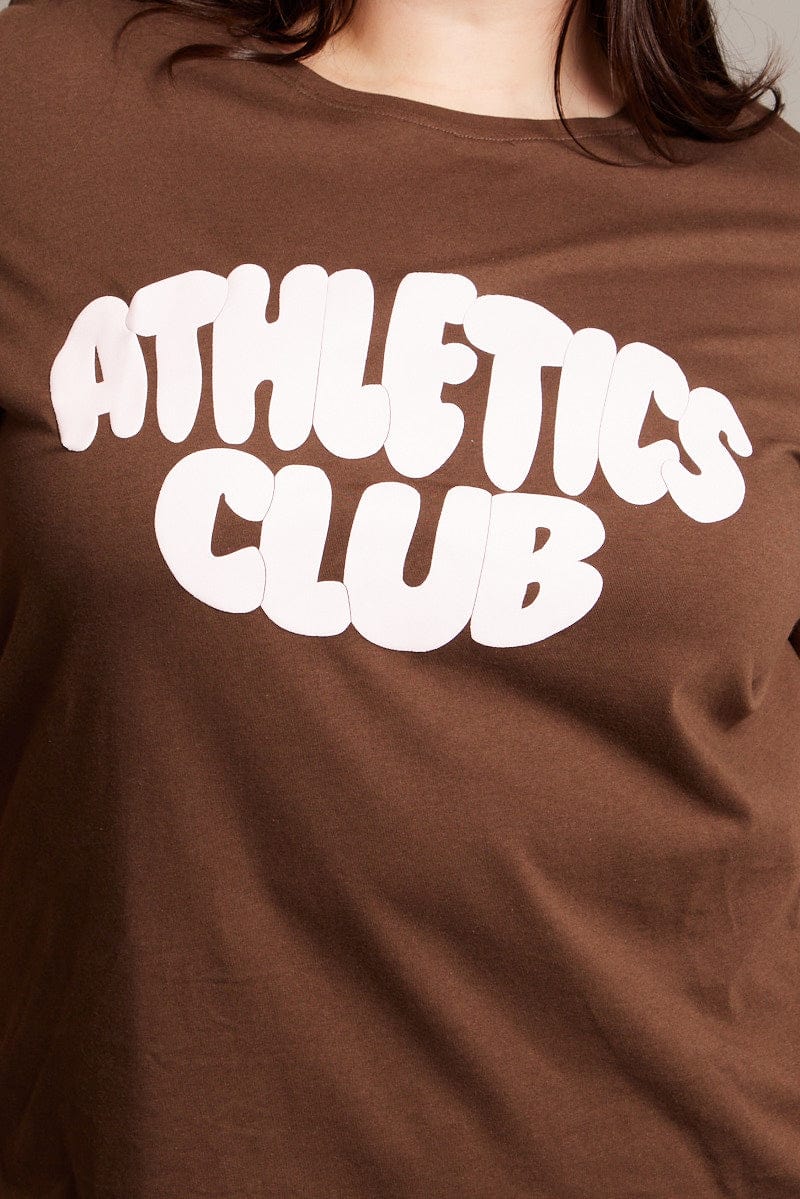 Brown Graphic T-shirt Short Sleeve Crew Neck - Image 6