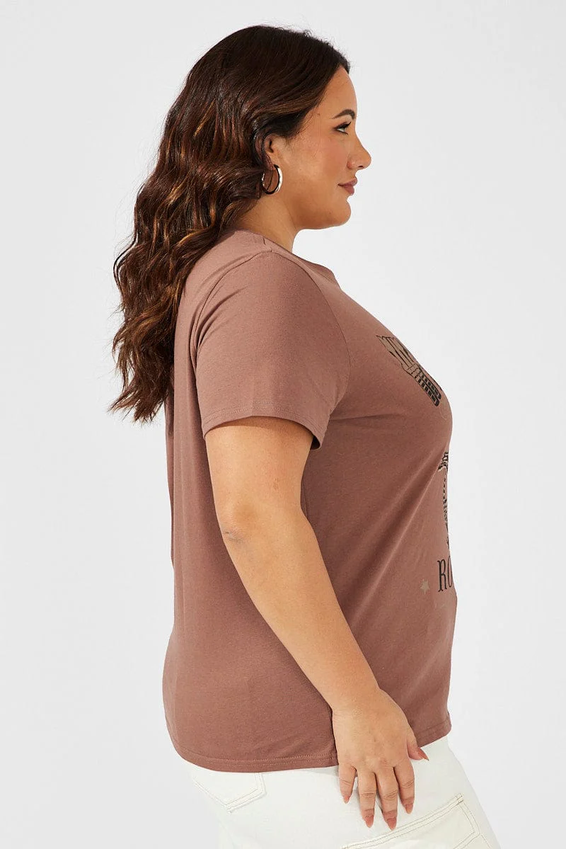 Brown Graphic T-shirt Short Sleeve Crew Neck - Image 4