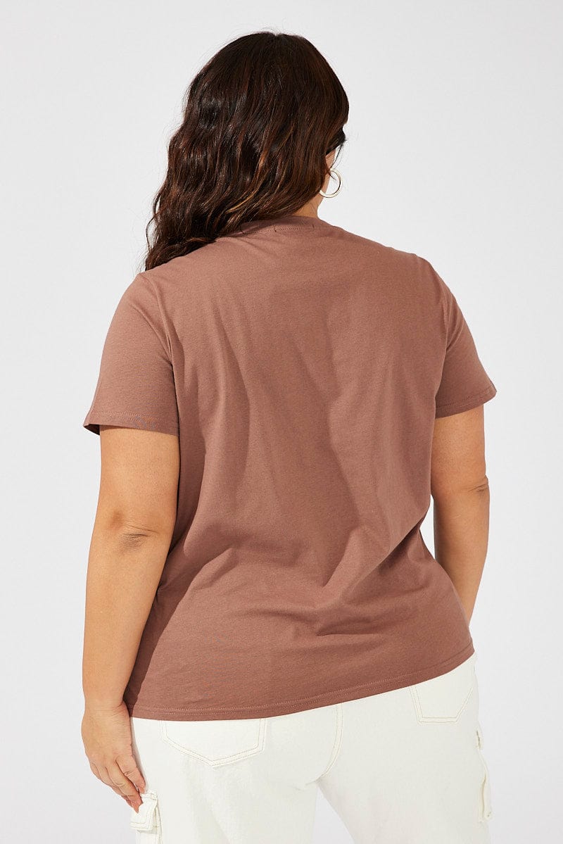 Brown Graphic T-shirt Short Sleeve Crew Neck - Image 5