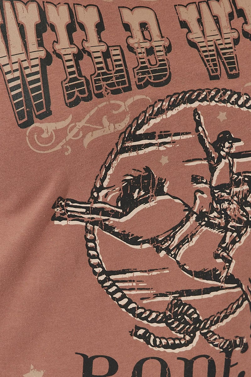 Brown Graphic T-shirt Short Sleeve Crew Neck - Image 6