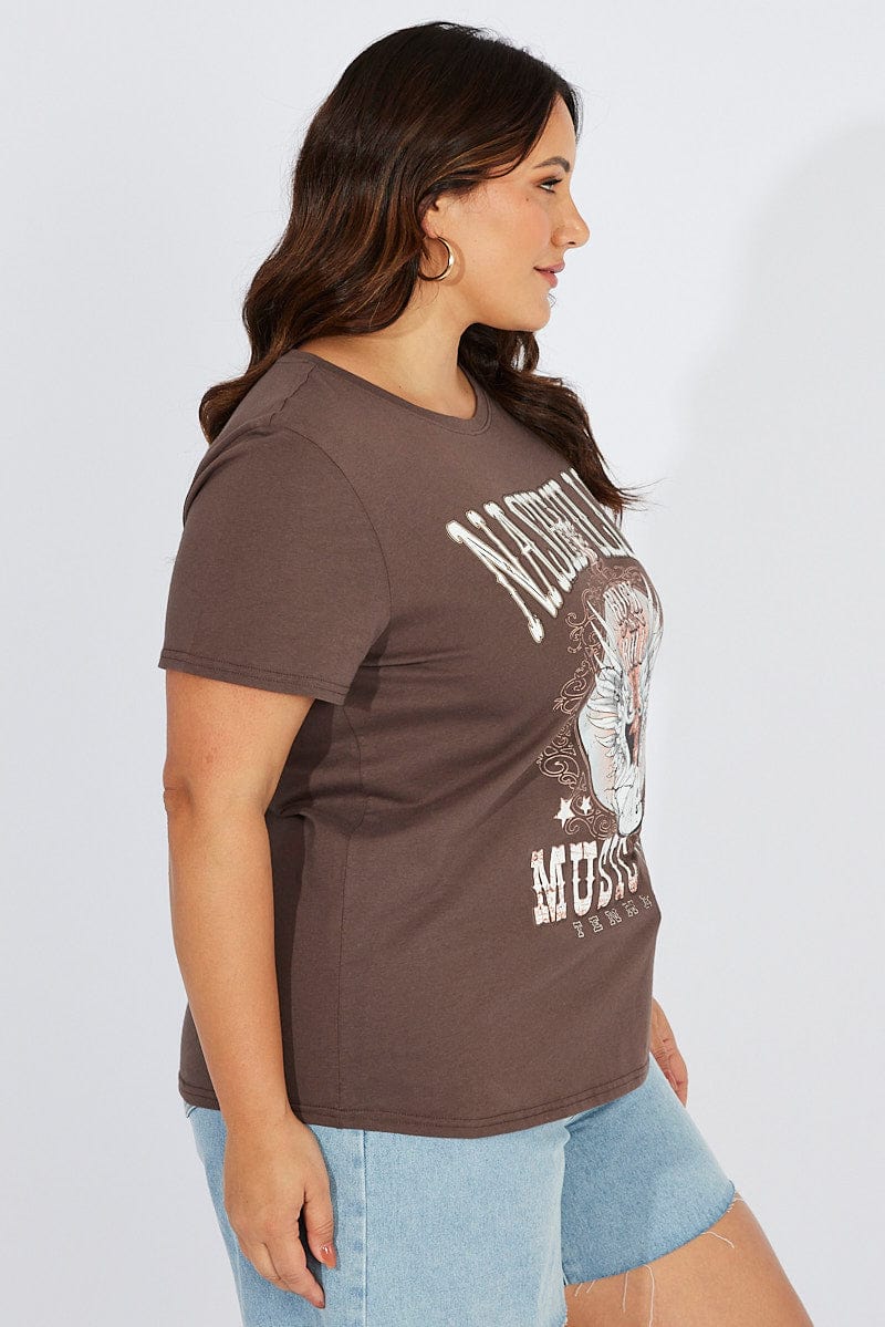Brown Graphic T-shirt Short Sleeve Crew Neck - Image 4