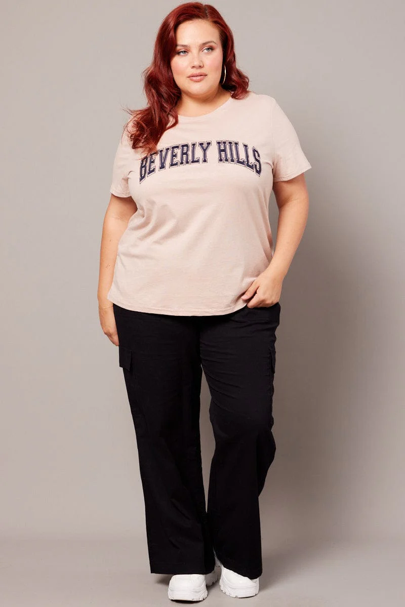 Brown Graphic T-shirt Short Sleeve Crew Neck - Image 2