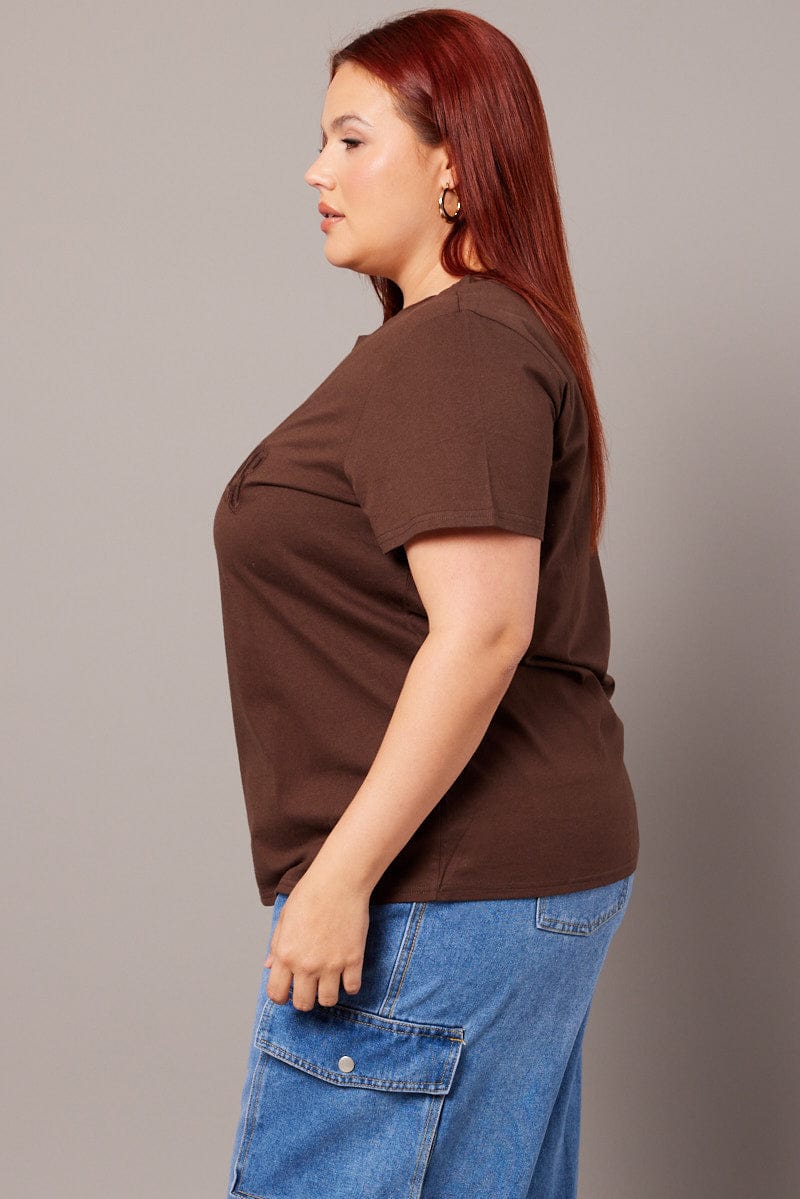 Brown Graphic T-shirt Short Sleeve Crew Neck - Image 4