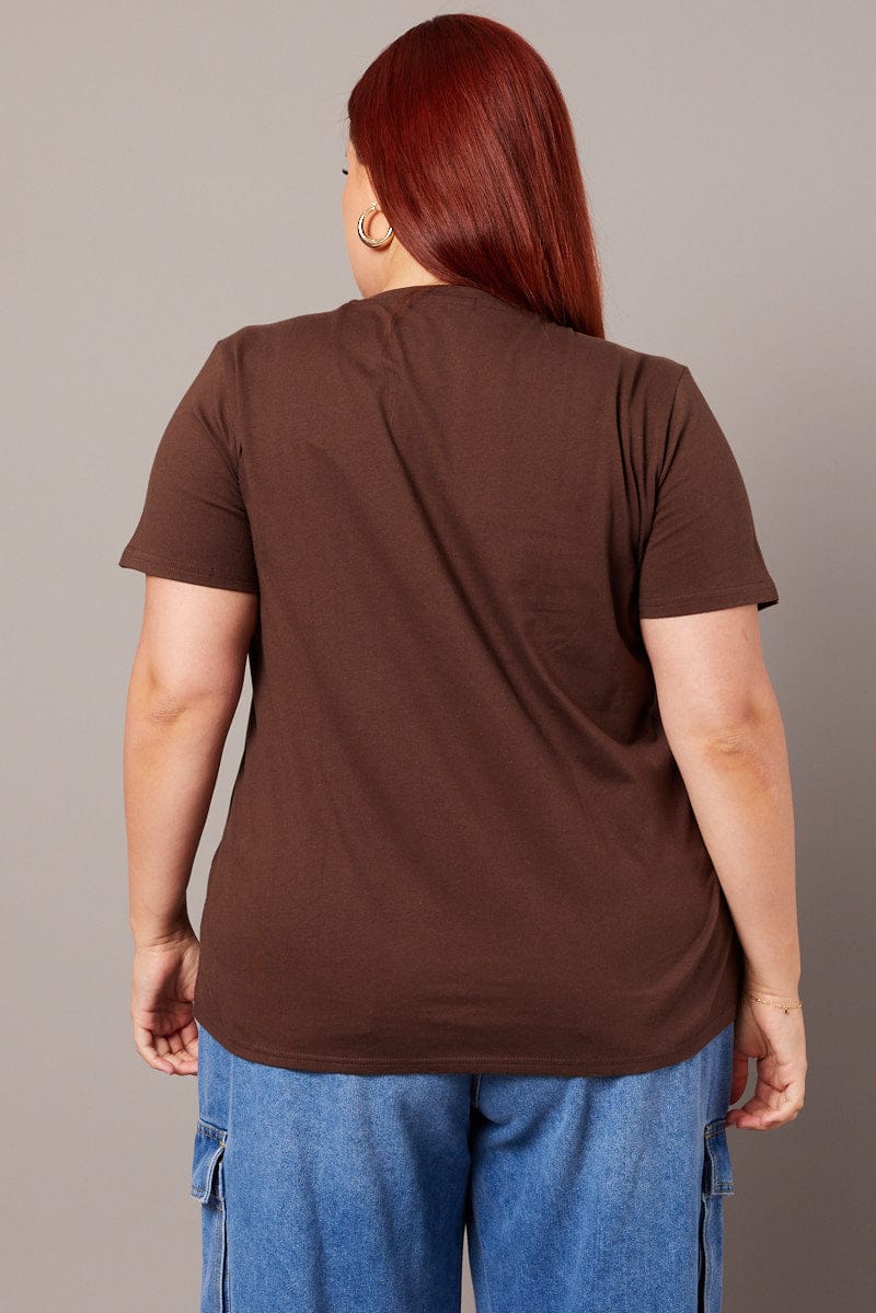 Brown Graphic T-shirt Short Sleeve Crew Neck - Image 5