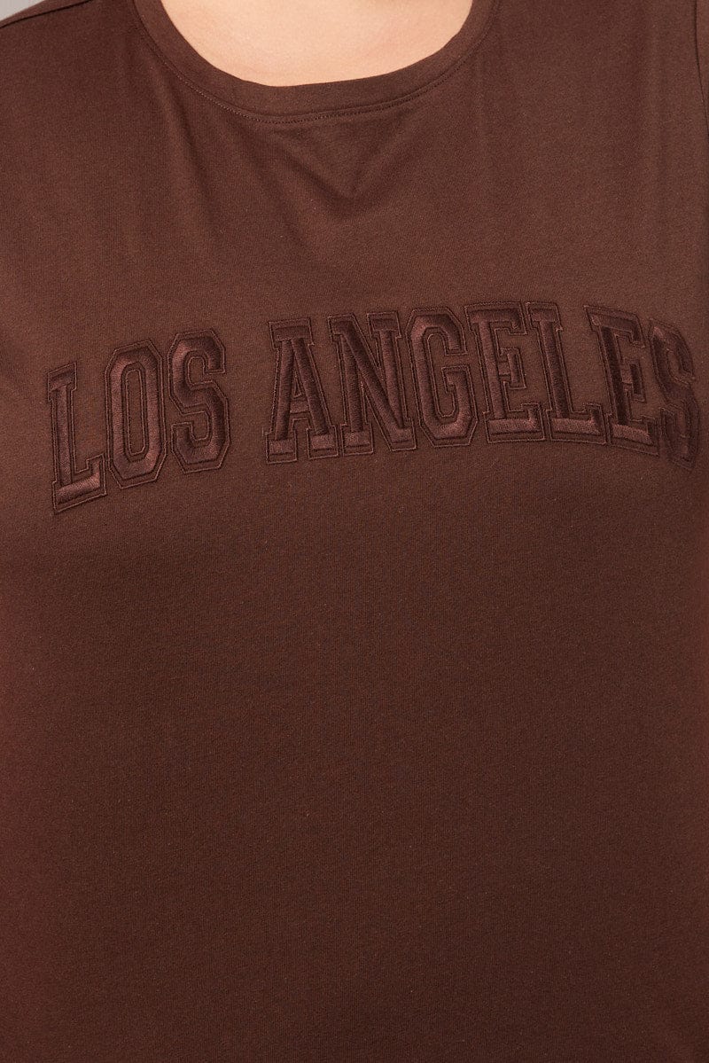 Brown Graphic T-shirt Short Sleeve Crew Neck - Image 6