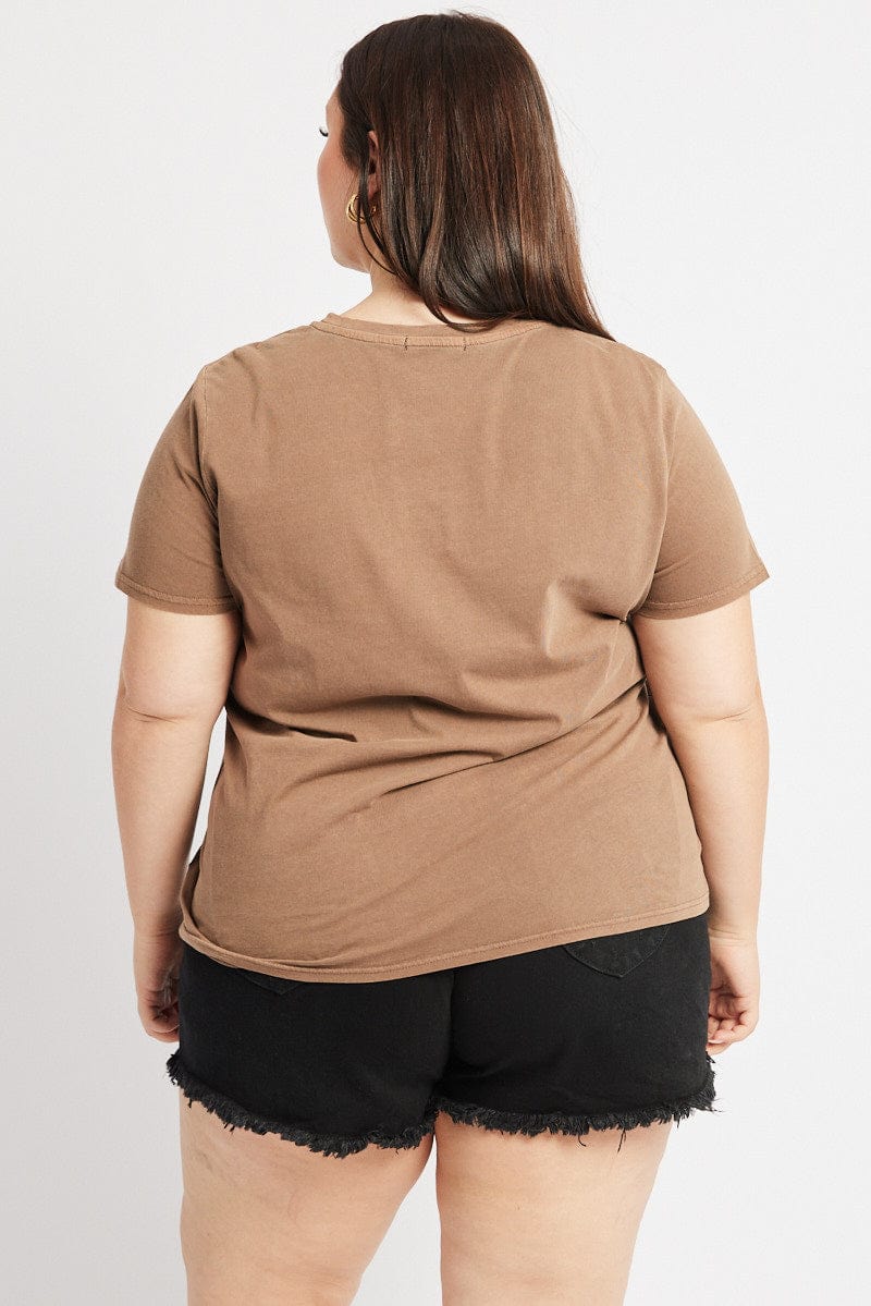 Brown Graphic T Shirt Short Sleeve Crew Neck - Image 5