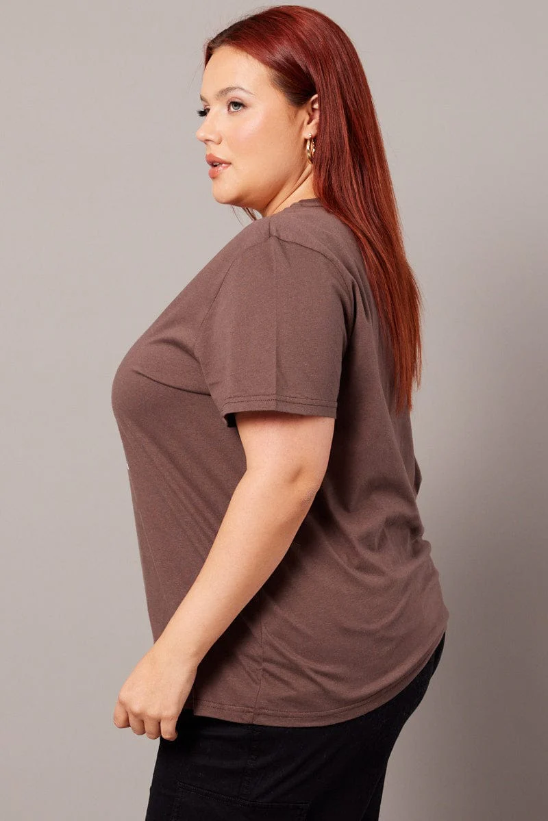 Brown Graphic T-shirt Short Sleeve Crew Neck - Image 4