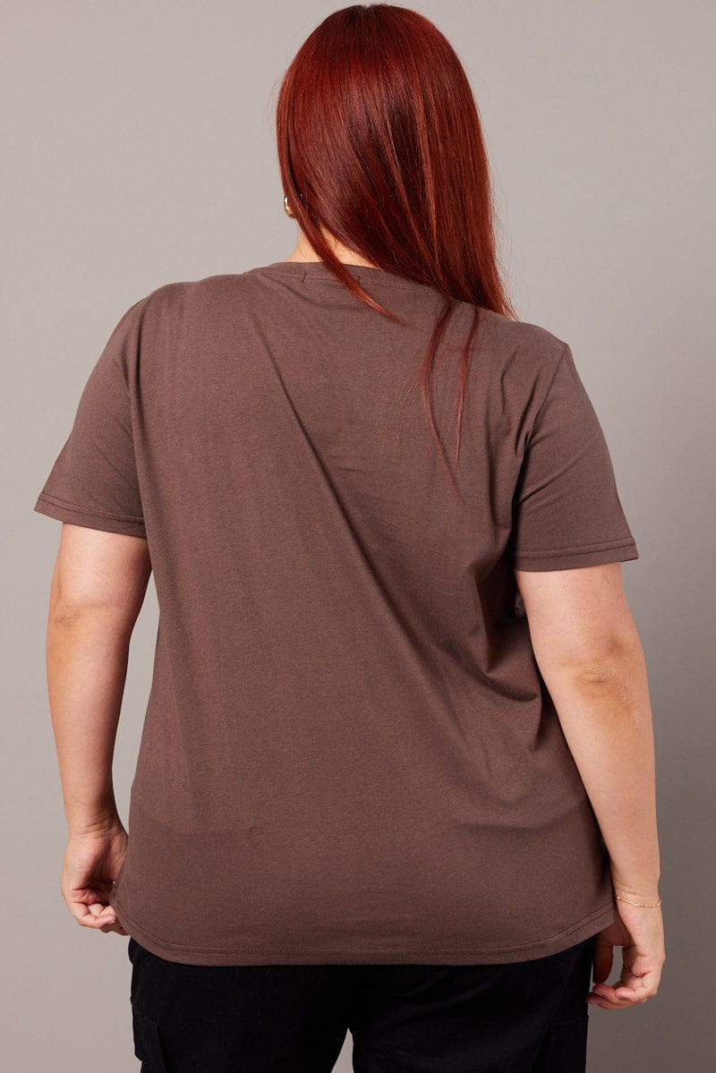 Brown Graphic T-shirt Short Sleeve Crew Neck - Image 5