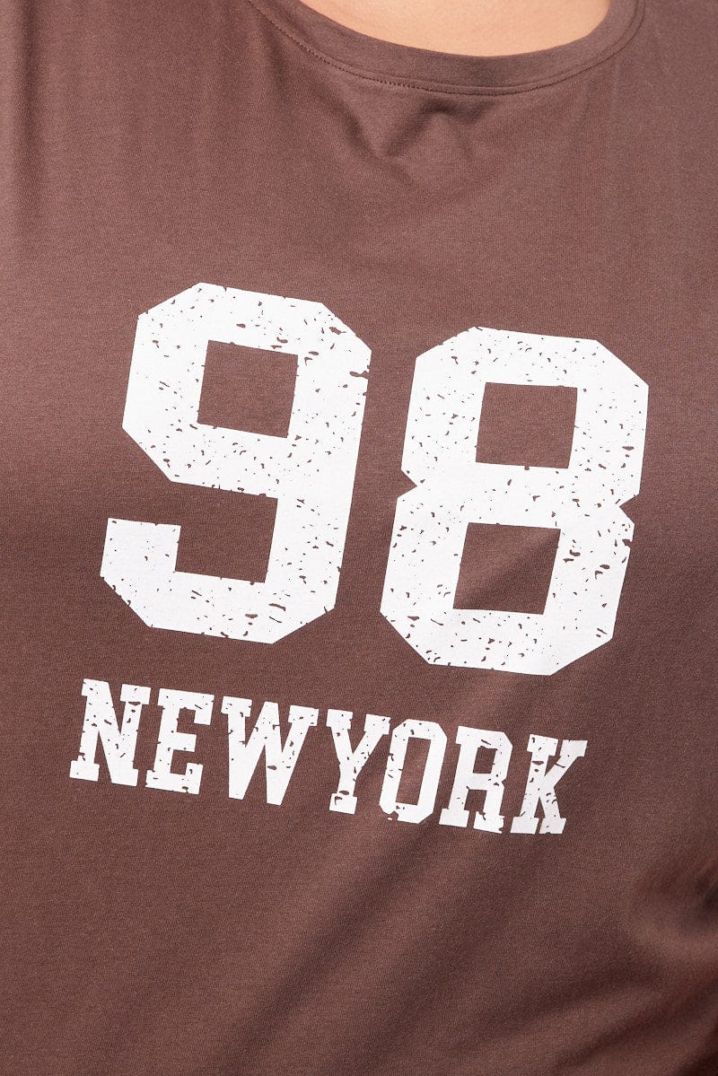 Brown Graphic T-shirt Short Sleeve Crew Neck - Image 6