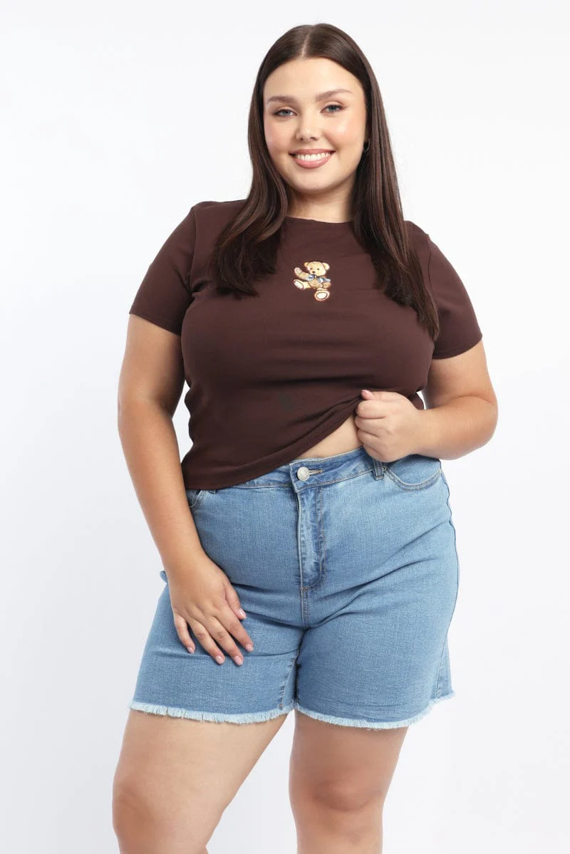 Brown Graphic T Shirt Short Sleeve Crew Neck