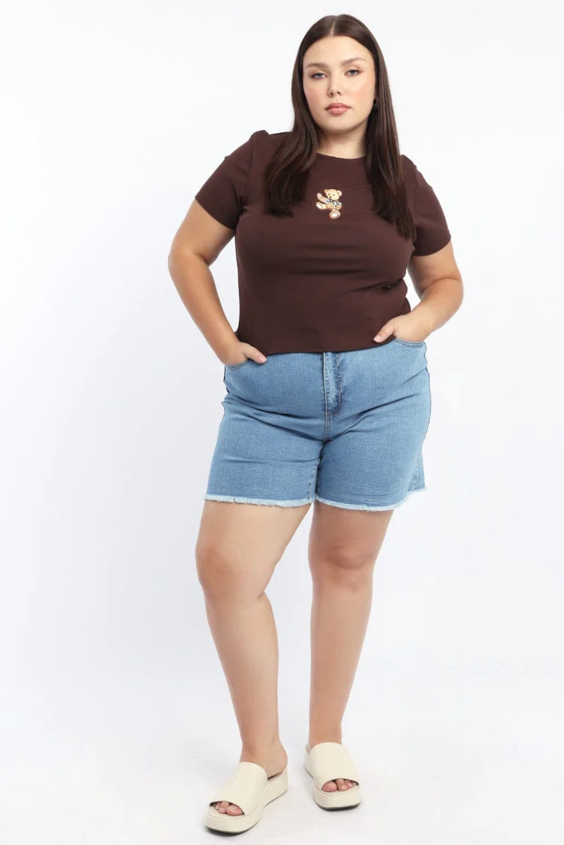 Brown Graphic T Shirt Short Sleeve Crew Neck - Image 2