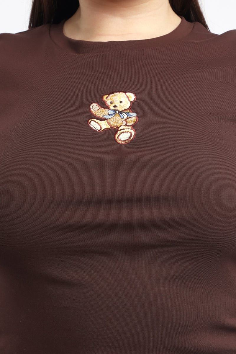 Brown Graphic T Shirt Short Sleeve Crew Neck - Image 5
