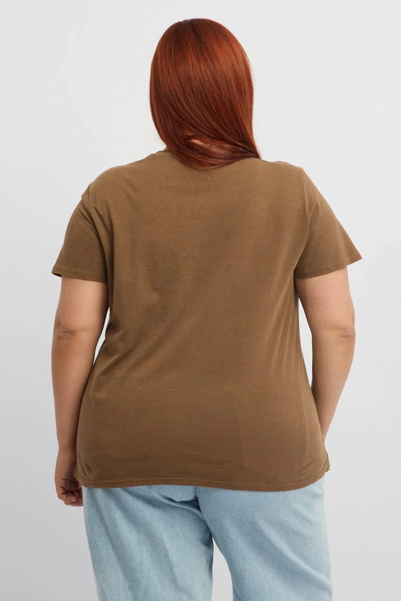 Brown Graphic T-shirt Short Sleeve Crew Neck - Image 4