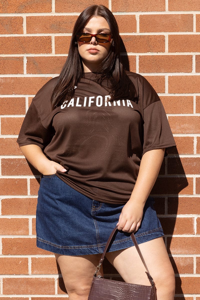 Brown Graphic T Shirt Short Sleeve Crew Neck