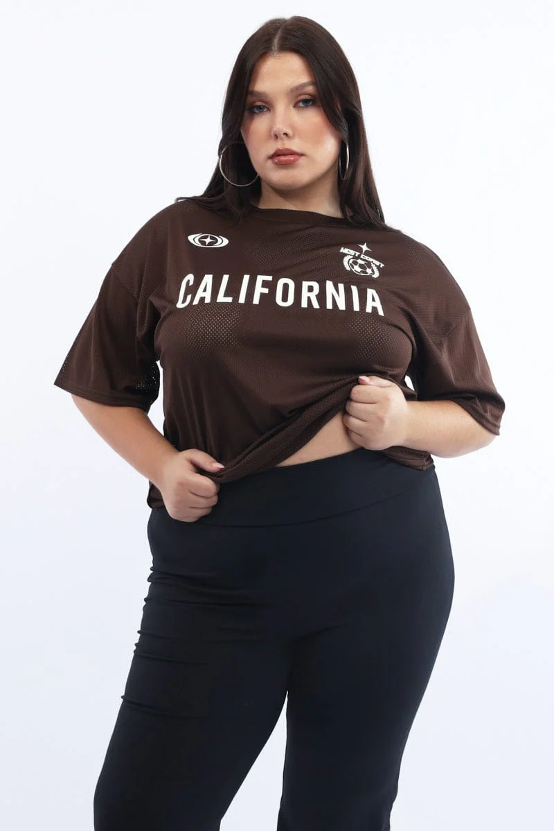 Brown Graphic T Shirt Short Sleeve Crew Neck - Image 2