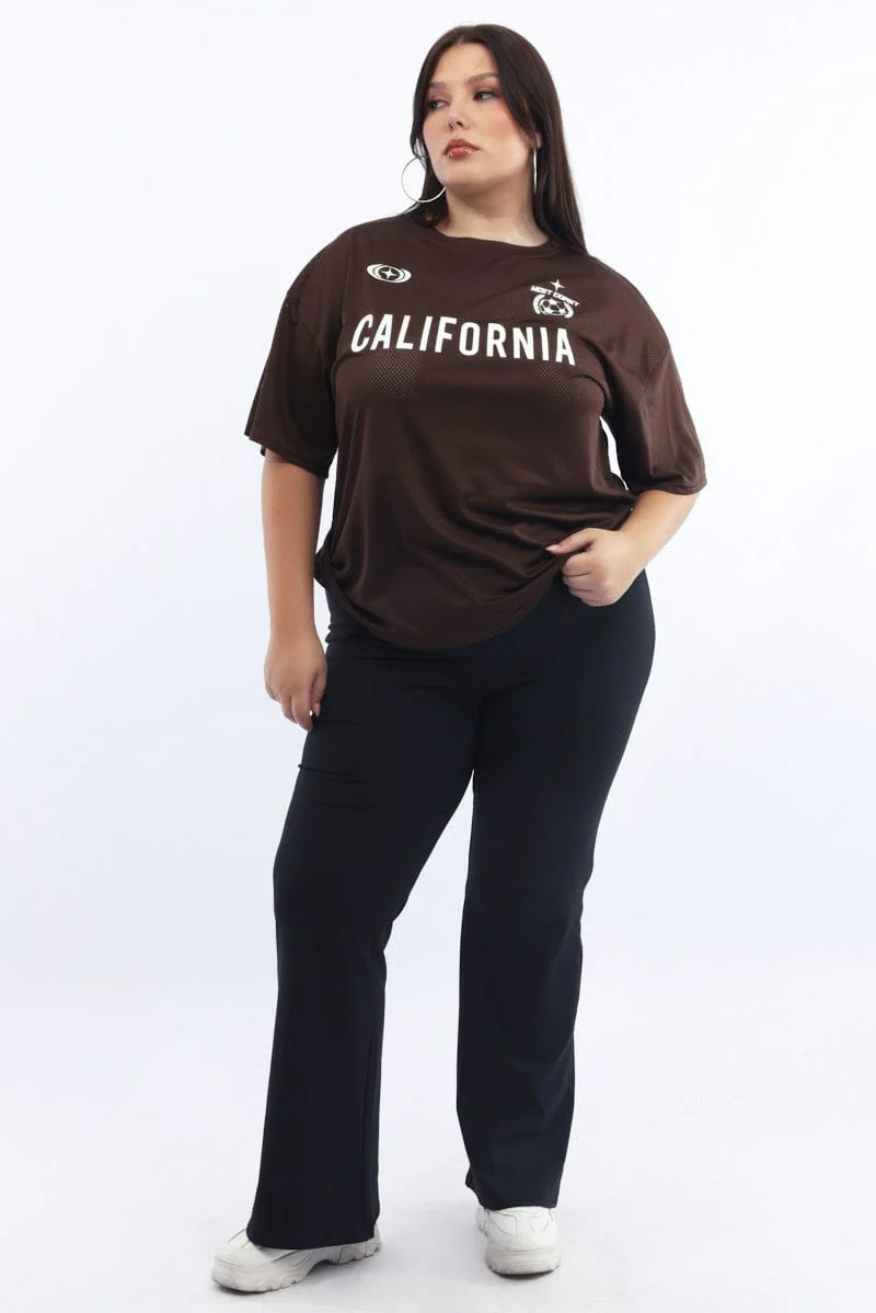 Brown Graphic T Shirt Short Sleeve Crew Neck - Image 3