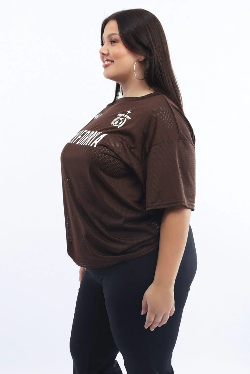 Brown Graphic T Shirt Short Sleeve Crew Neck - Image 4