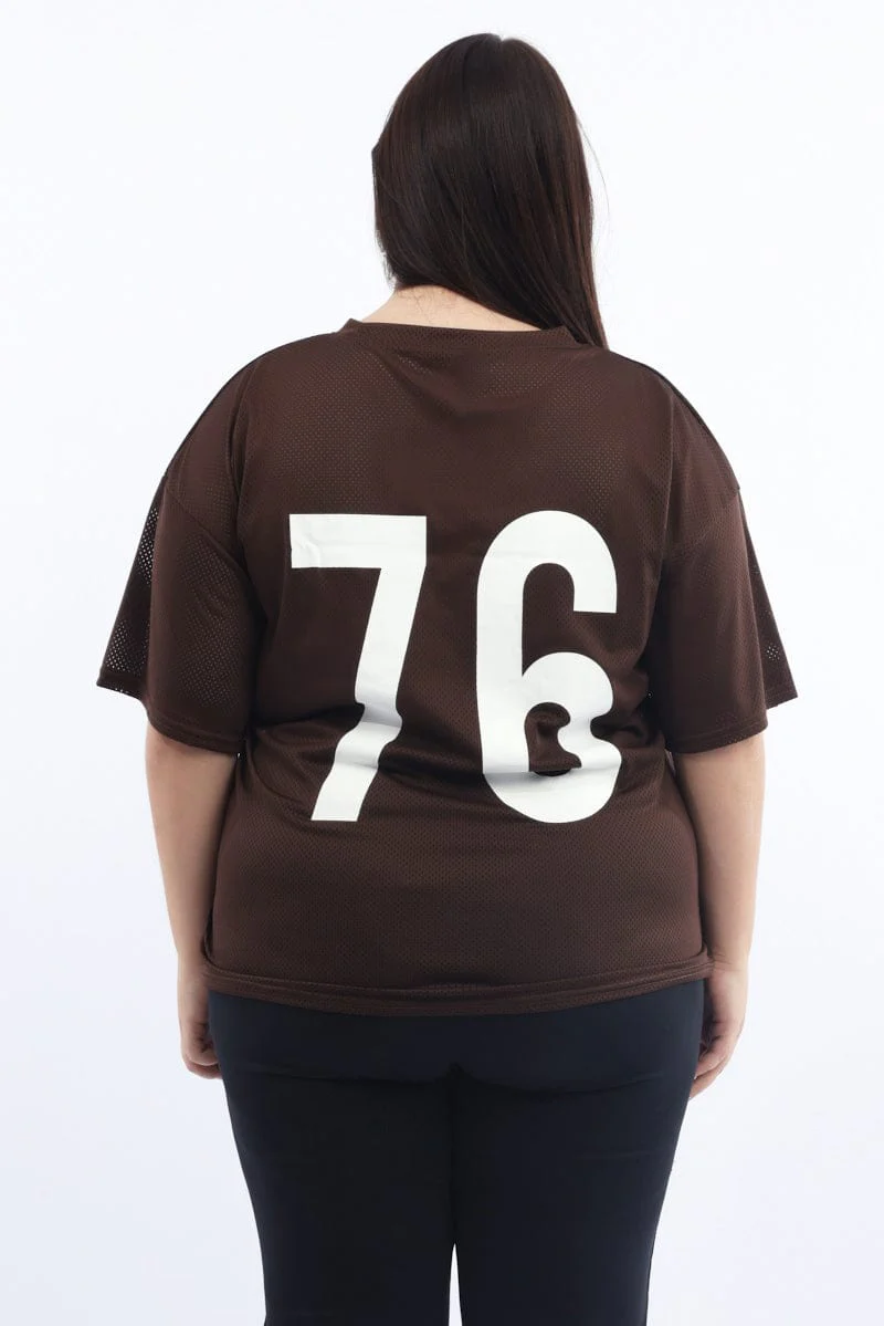Brown Graphic T Shirt Short Sleeve Crew Neck - Image 5