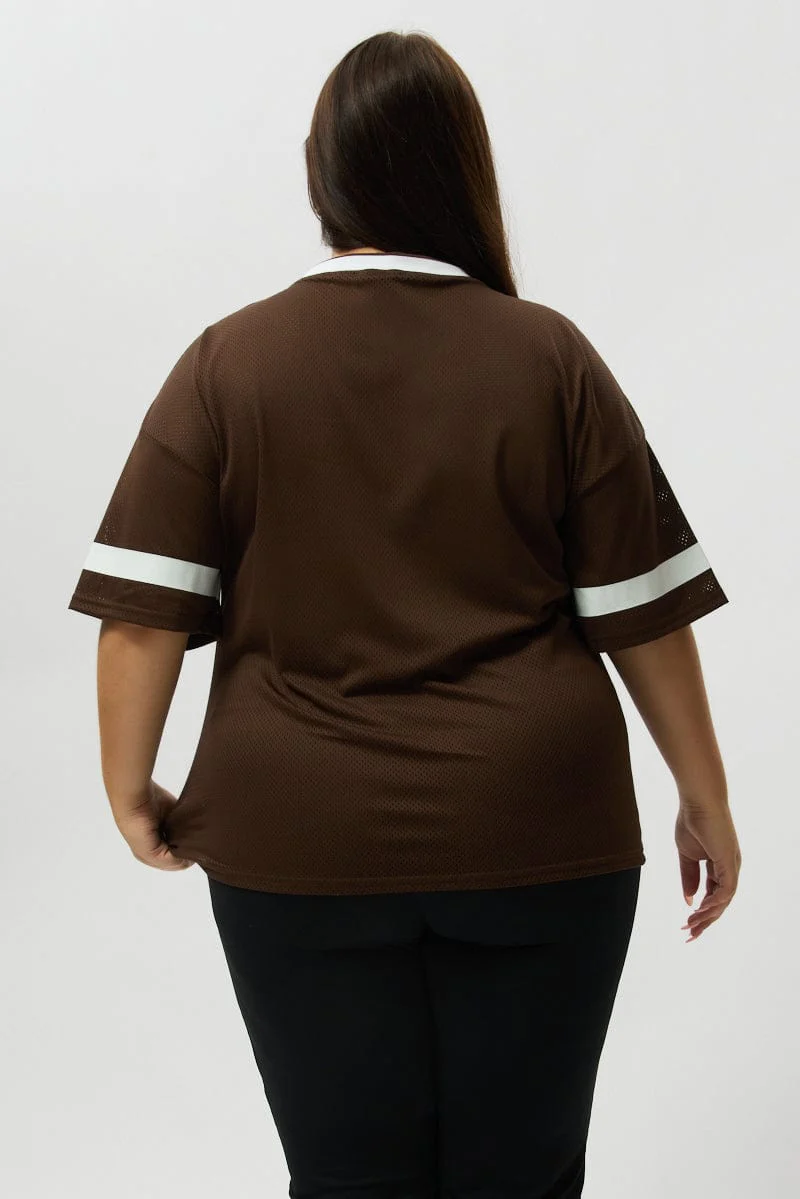 Brown Graphic T Shirt Short Sleeve V Neck - Image 5