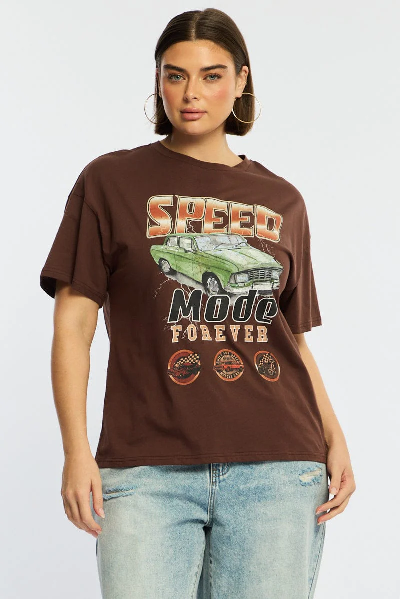 Brown Graphic Tee Short Sleeve