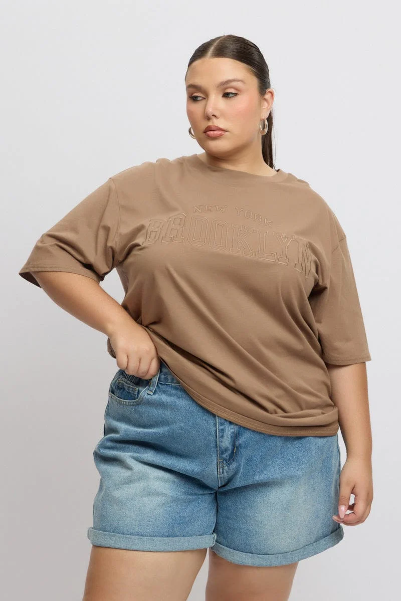 Brown Graphic Tee Short Sleeve Round Neck - Image 3