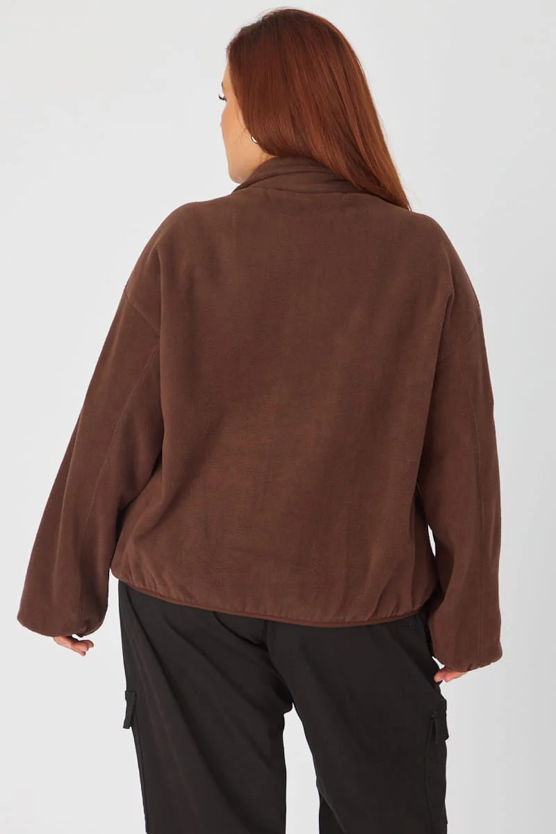 Brown Half Zip Sweat Long Sleeve Fleece - Image 5