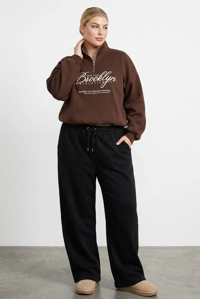 Brown Half Zip Sweat Top Long Sleeve