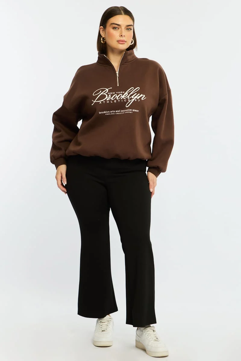 Brown Half Zip Sweat Top Long Sleeve - Image 3