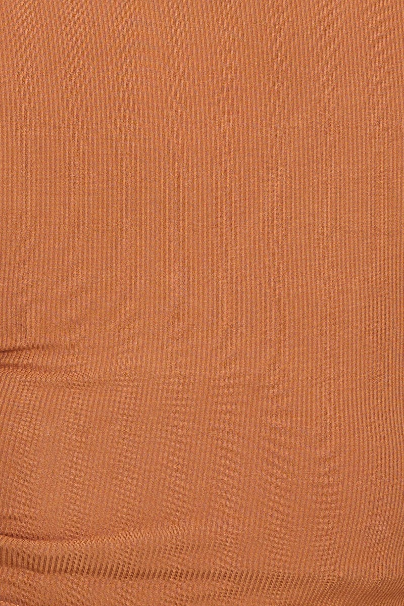 Brown Hem T-shirt Drawstring Jersey Wrap Front Lettuce - Image 6