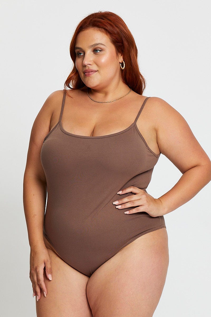 Brown Jersey Bodysuit Round Neck - Image 2