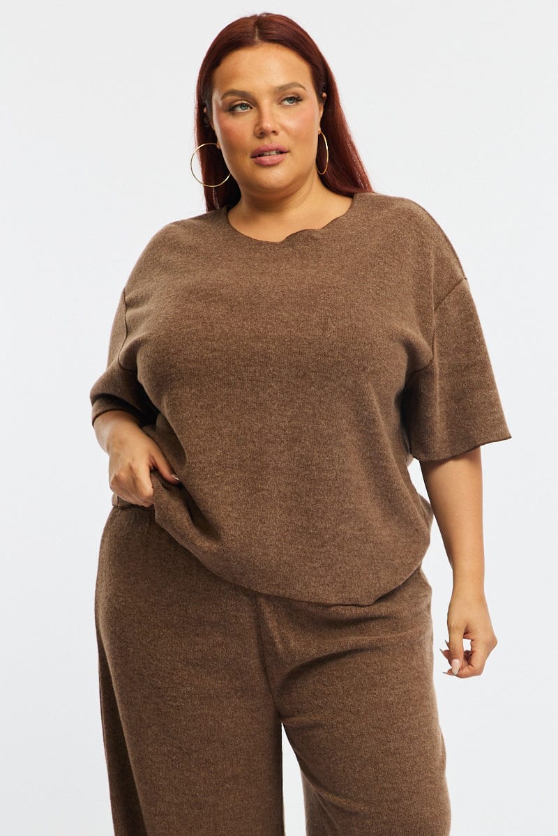 Brown Jersey Top Short Sleeve