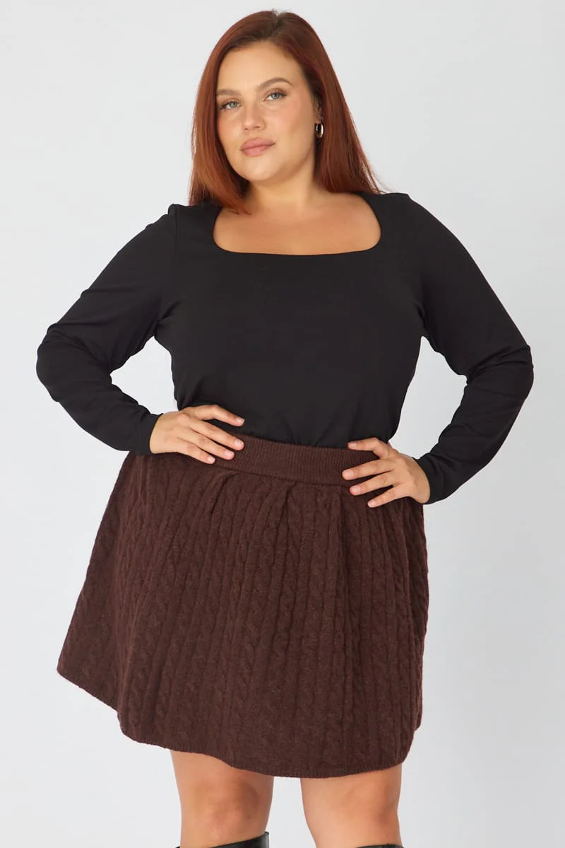 Brown Knit Skater Skirt Mini Cable - Image 2