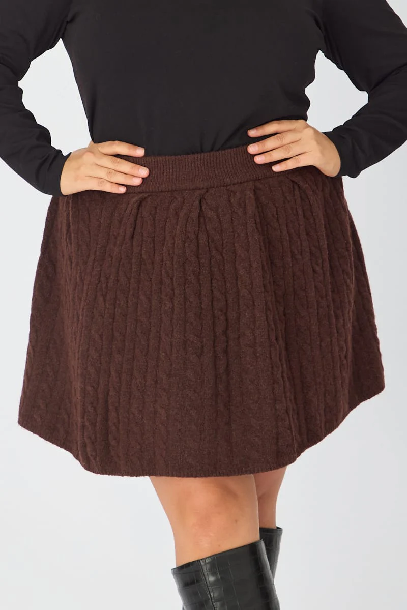 Brown Knit Skater Skirt Mini Cable - Image 3