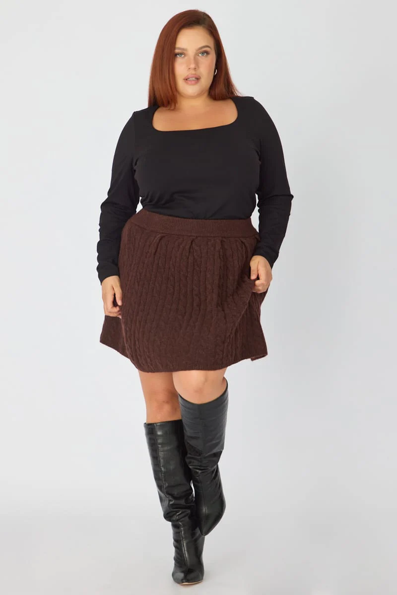 Brown Knit Skater Skirt Mini Cable - Image 4