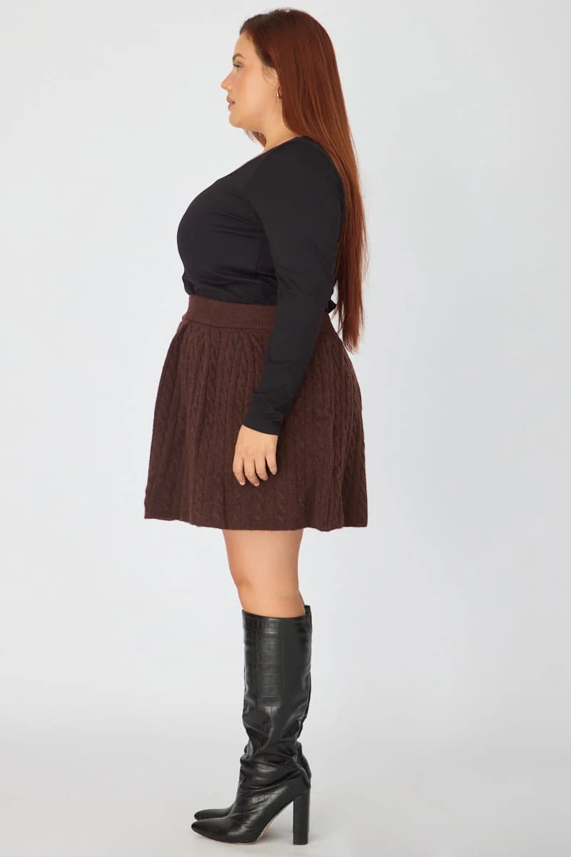 Brown Knit Skater Skirt Mini Cable - Image 5