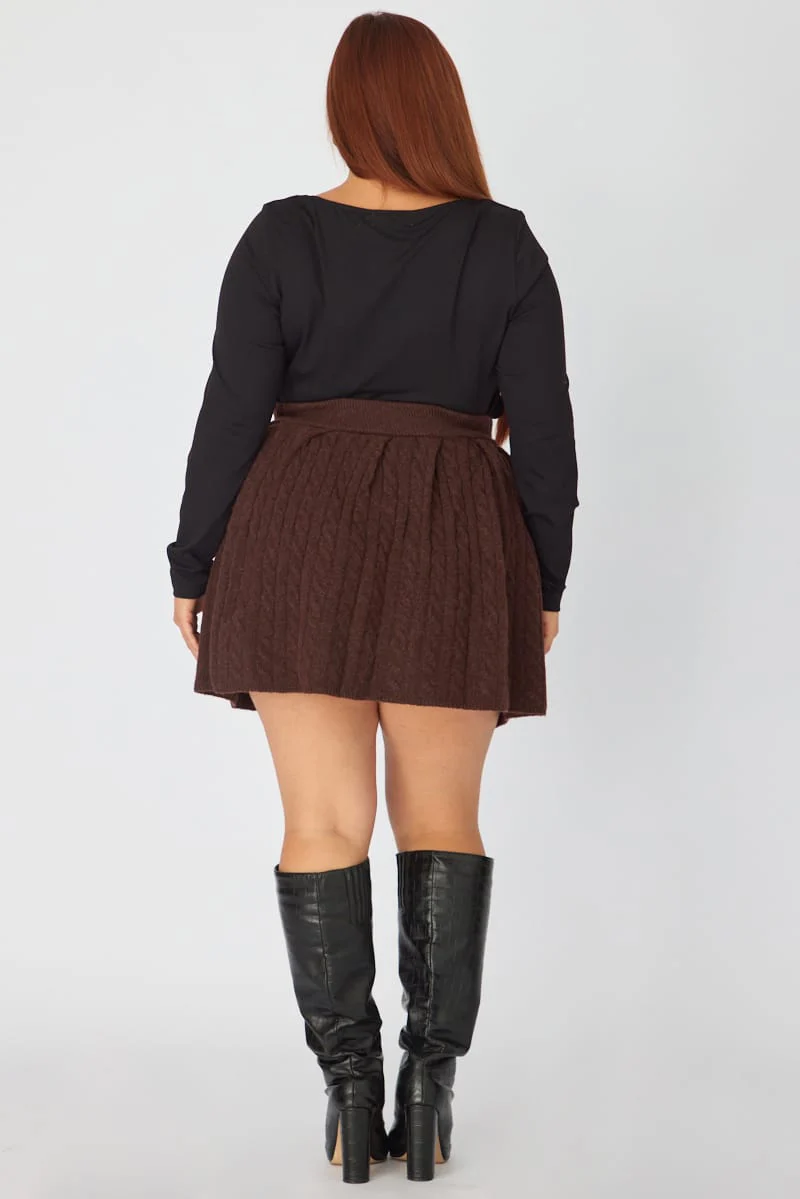 Brown Knit Skater Skirt Mini Cable - Image 6