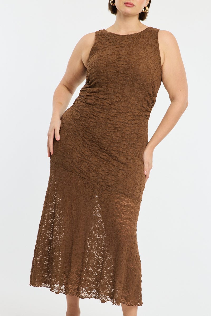 Brown Lace Dress Sleeveless Ruffle - Image 5