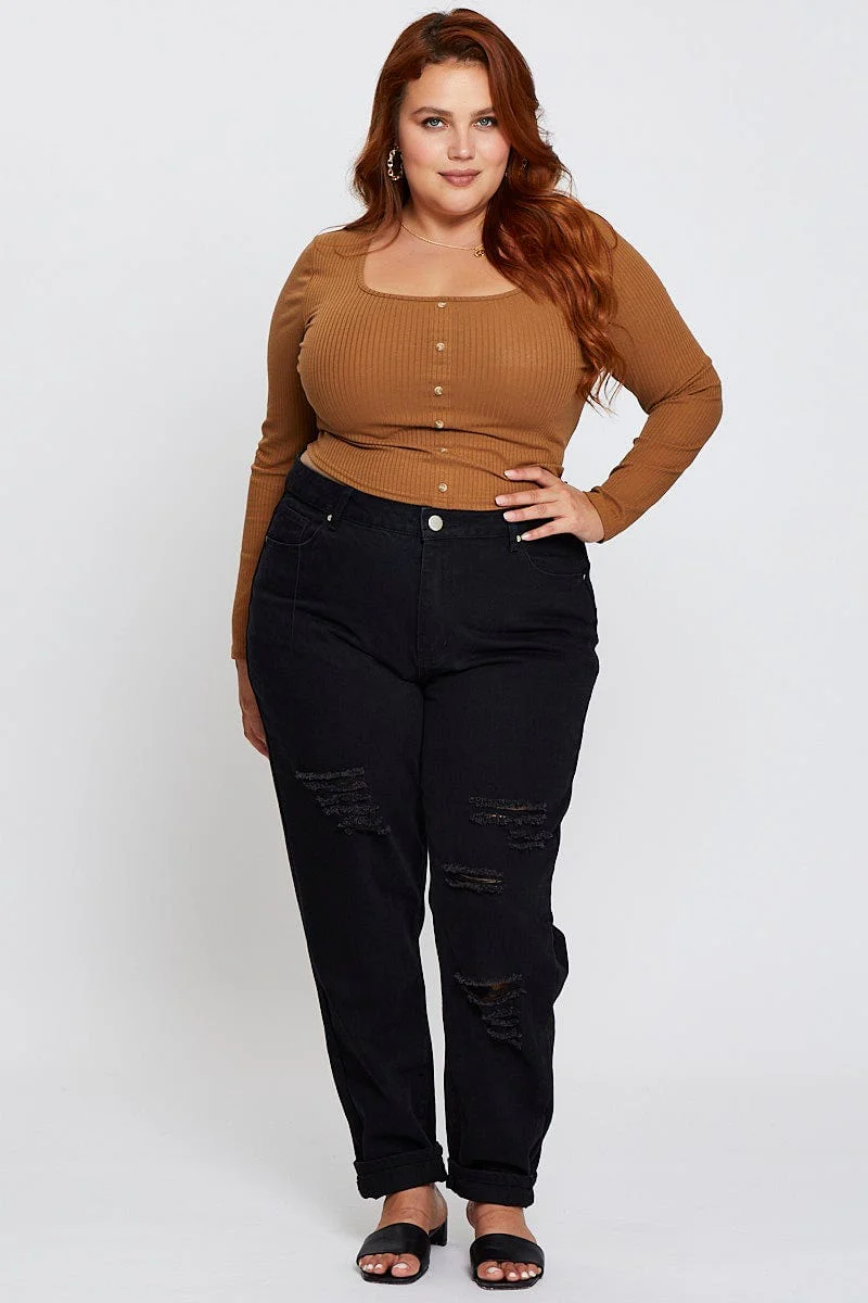 Brown Long Sleeve Button Front Pullover - Image 2
