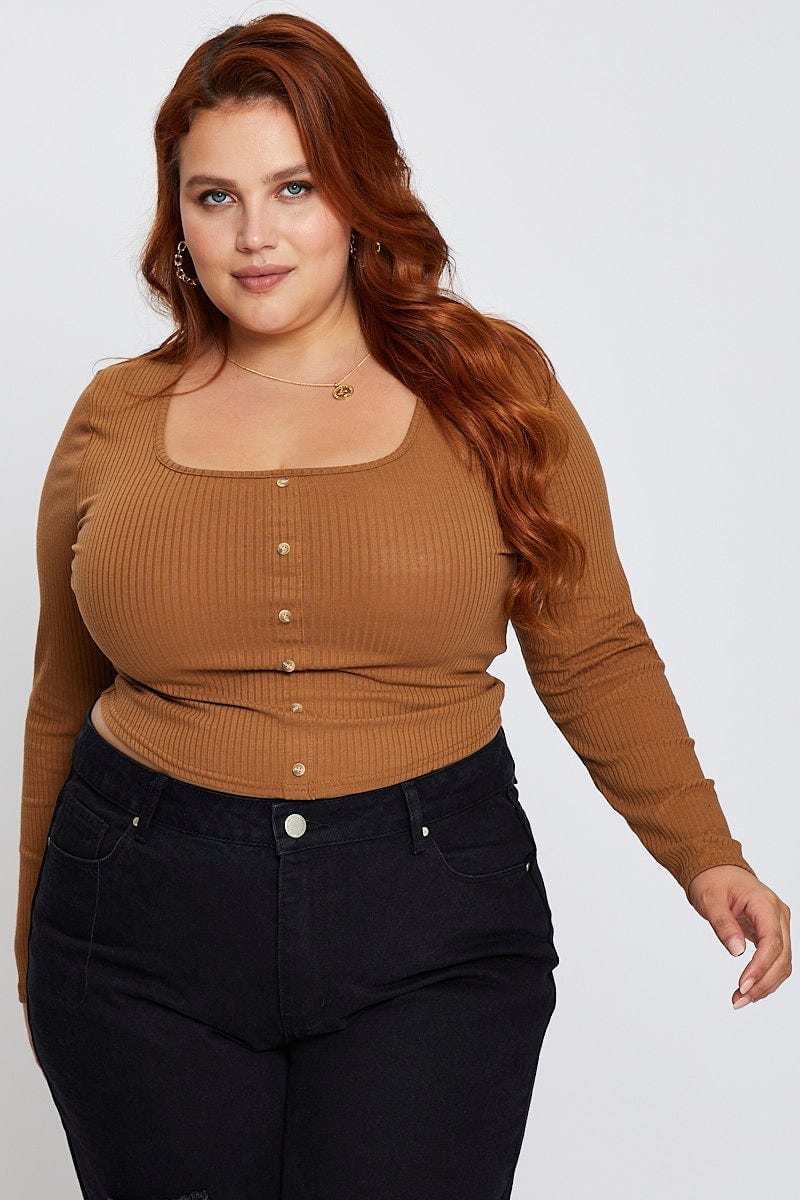 Brown Long Sleeve Button Front Pullover - Image 3