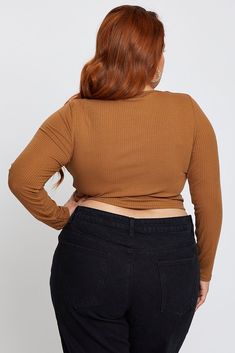 Brown Long Sleeve Button Front Pullover - Image 5