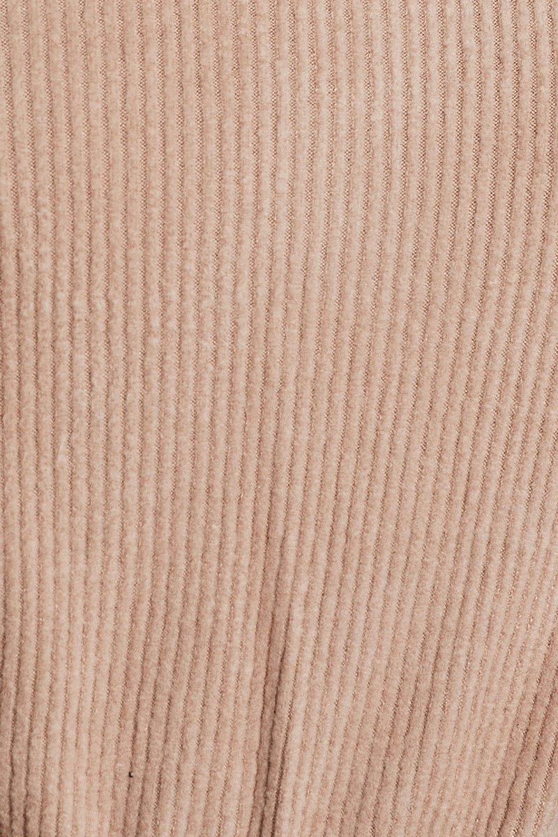 Brown Long Sleeve Fluffy Rib Balloon Sleeve Top - Image 6