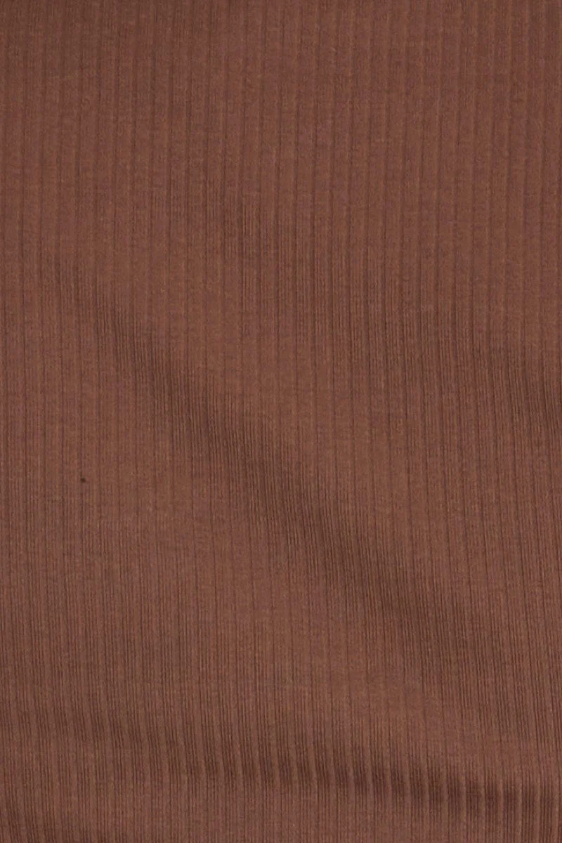 Brown Long Sleeve Rolled Neck Basic Top - Image 6