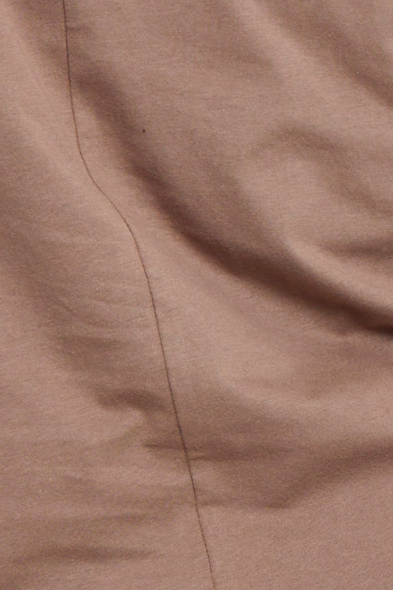 Brown Longline T-shirt Crew Neck Short Sleeve Cotton - Image 6
