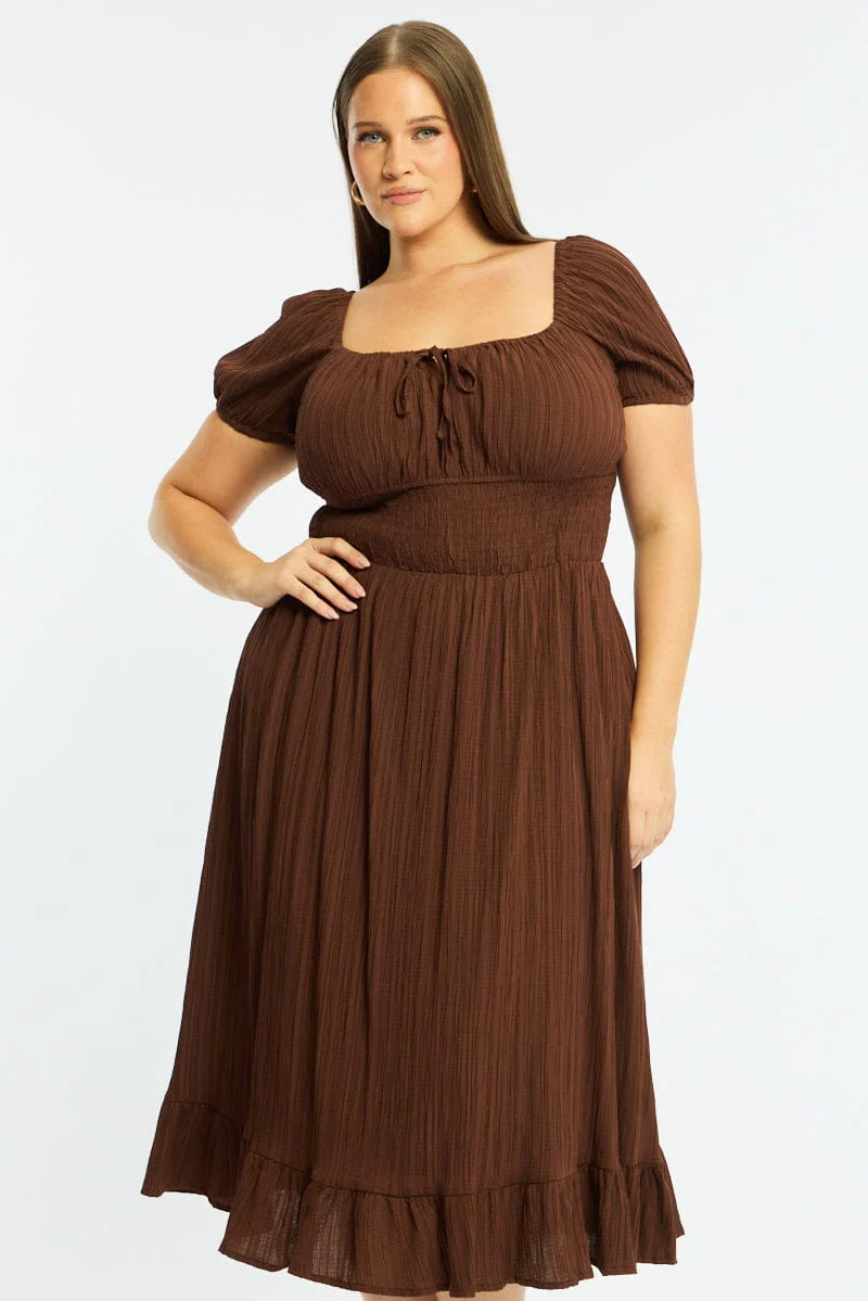 Brown Maxi Dress Short Sleeve Textured - Image 2
