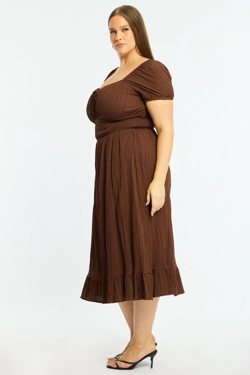 Brown Maxi Dress Short Sleeve Textured - Image 3