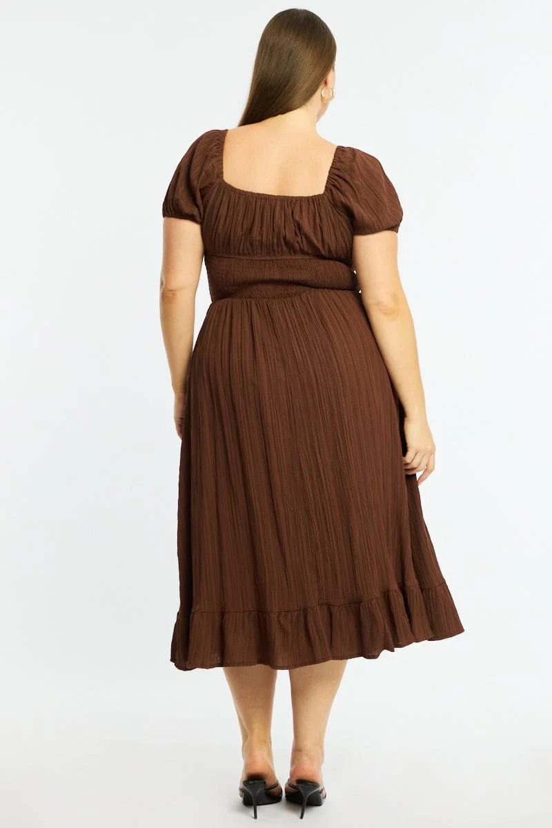 Brown Maxi Dress Short Sleeve Textured - Image 4