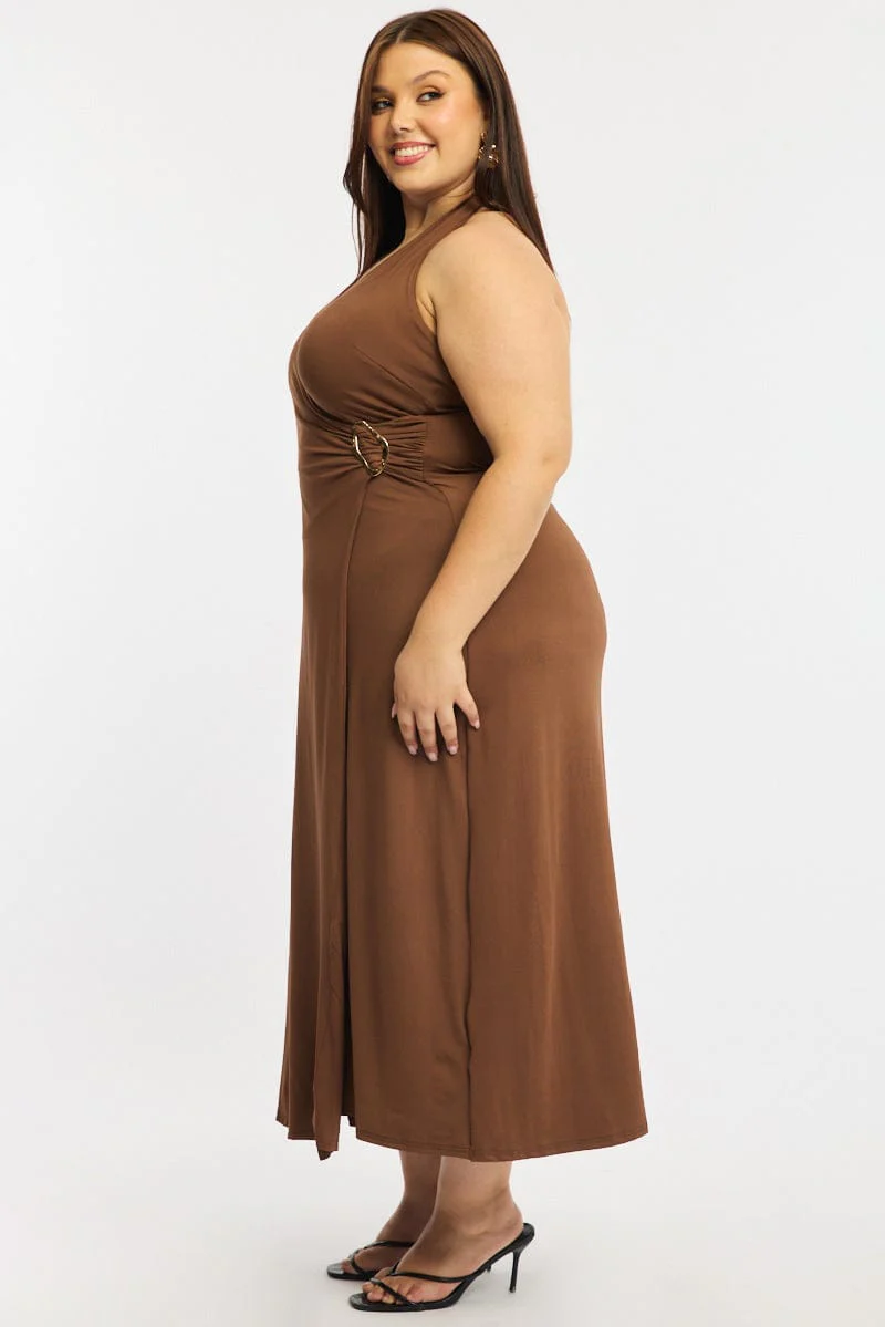 Brown Maxi Dress Sleeveless Halter - Image 3